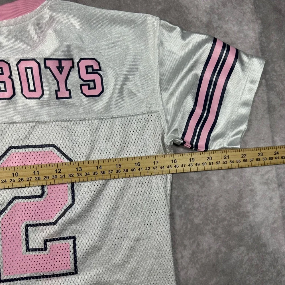 Dallas Cowboys Girls Jersey 10 12 White Pink Football Number 12 Mesh Sporty Tee